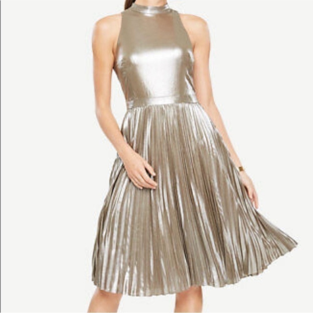 NWT Ann Taylor Dress Metallic Mock Pleated Shimmer Chiffon Cocktail New Years - Picture 12 of 12